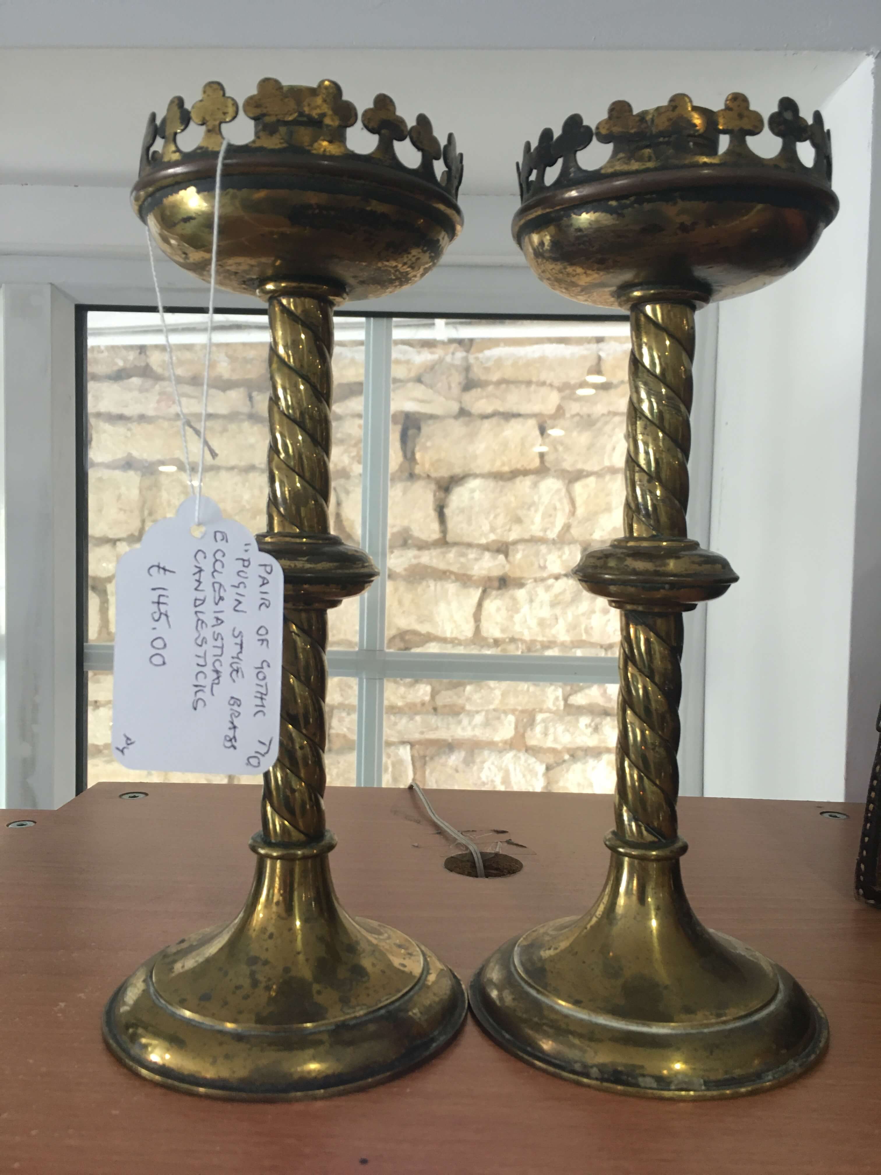 Pair Pugin Style Ecclesiastical Candlesticks